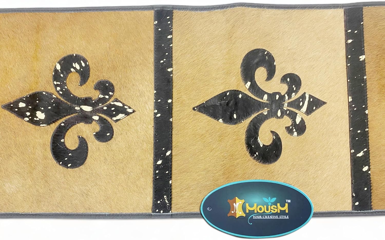 Real Cowhide Leather Table Runner - Fleur-de-Lis Design with Handcrafted Tassels | Farmhouse, Rustic Wedding & Dinner Party Décor | 72"x12"
