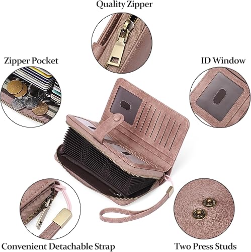 Miniatura 5 de GAEKEAO Leather Credit Card Holder Wallet for Women RFID Blocking Large Capacity Bifold Zipper Card Case Organizer with Wristlet 45 Slots