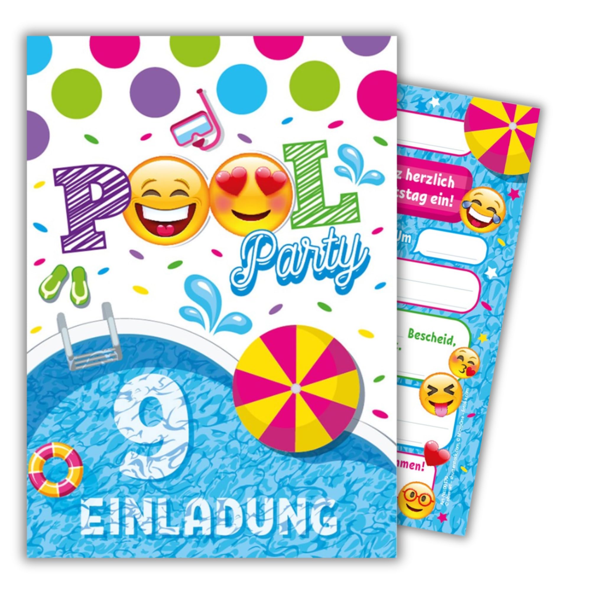 JuNa-Experten 12 Einladungskarten zum 9. Kindergeburtstag Schwimmbad Schwimmen Jungen Mädchen Einladung neunte Geburtstag