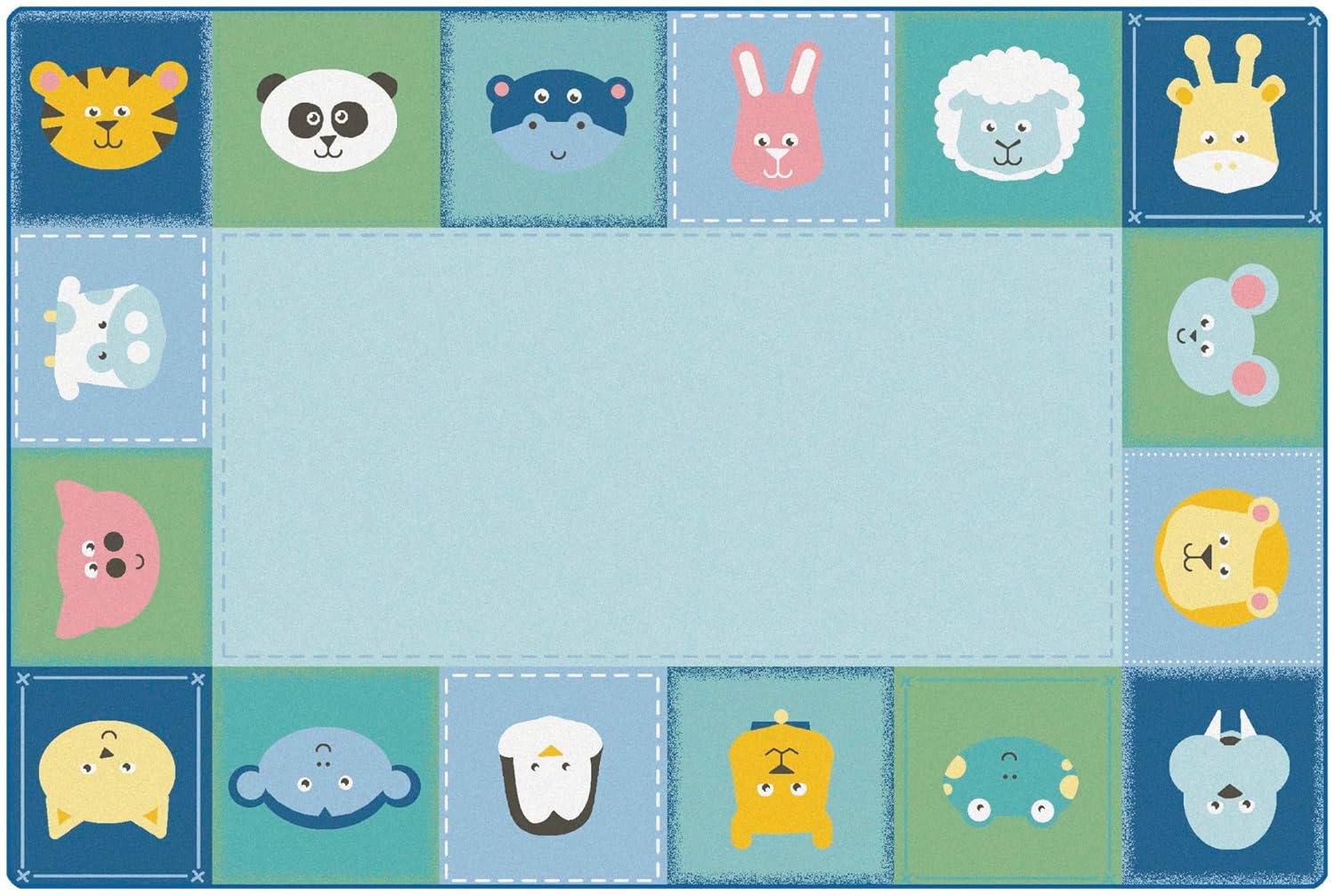 Carpets for Kids 5856 KIDSoft Baby Animals Border Rug 6ft X 9ft Rectangle Soft Blue
