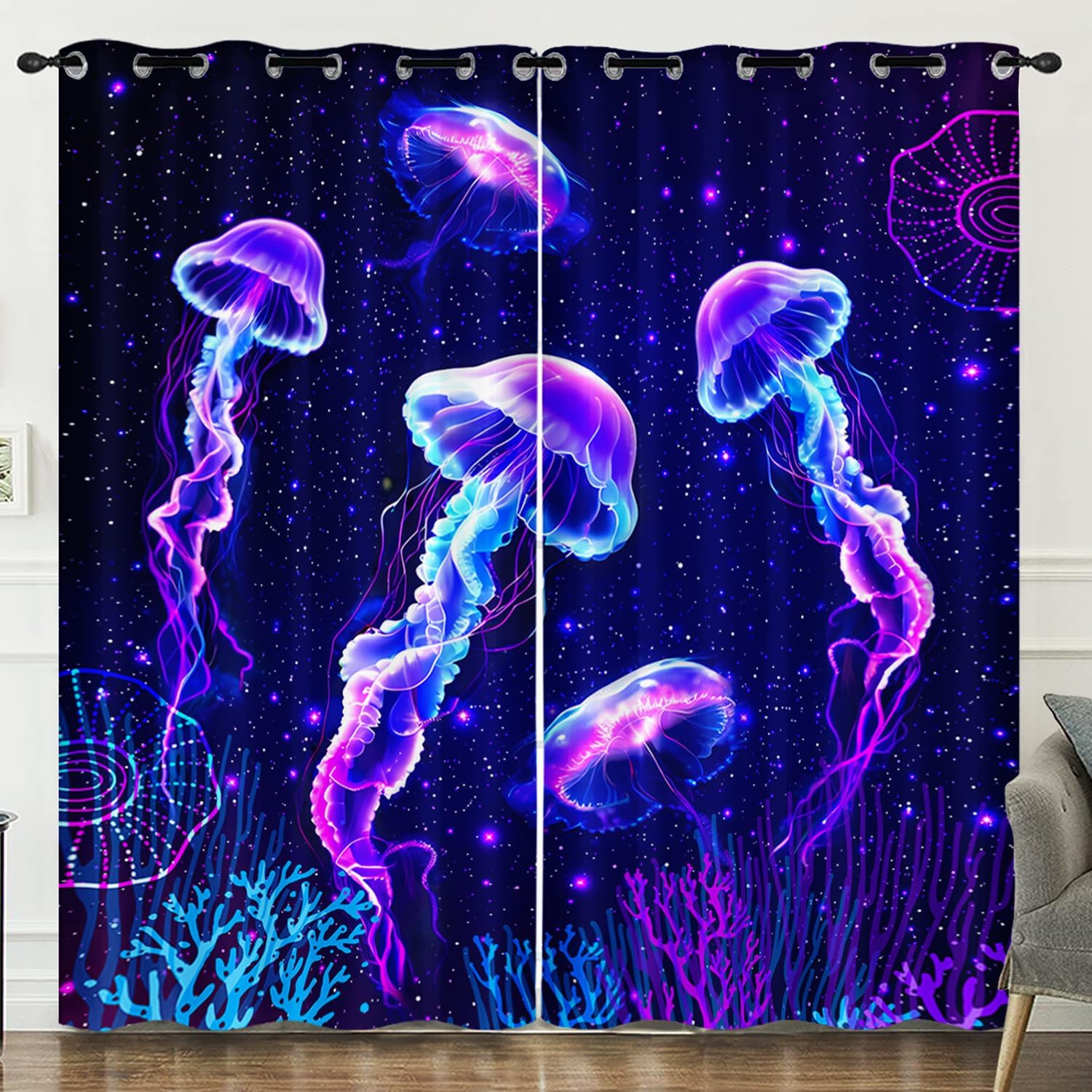 HOSIMA Star Curtains - Trendy Teen Girls Room Decor, Glitter Star Themed, 2 Panels Set, Pink, 52W*63H