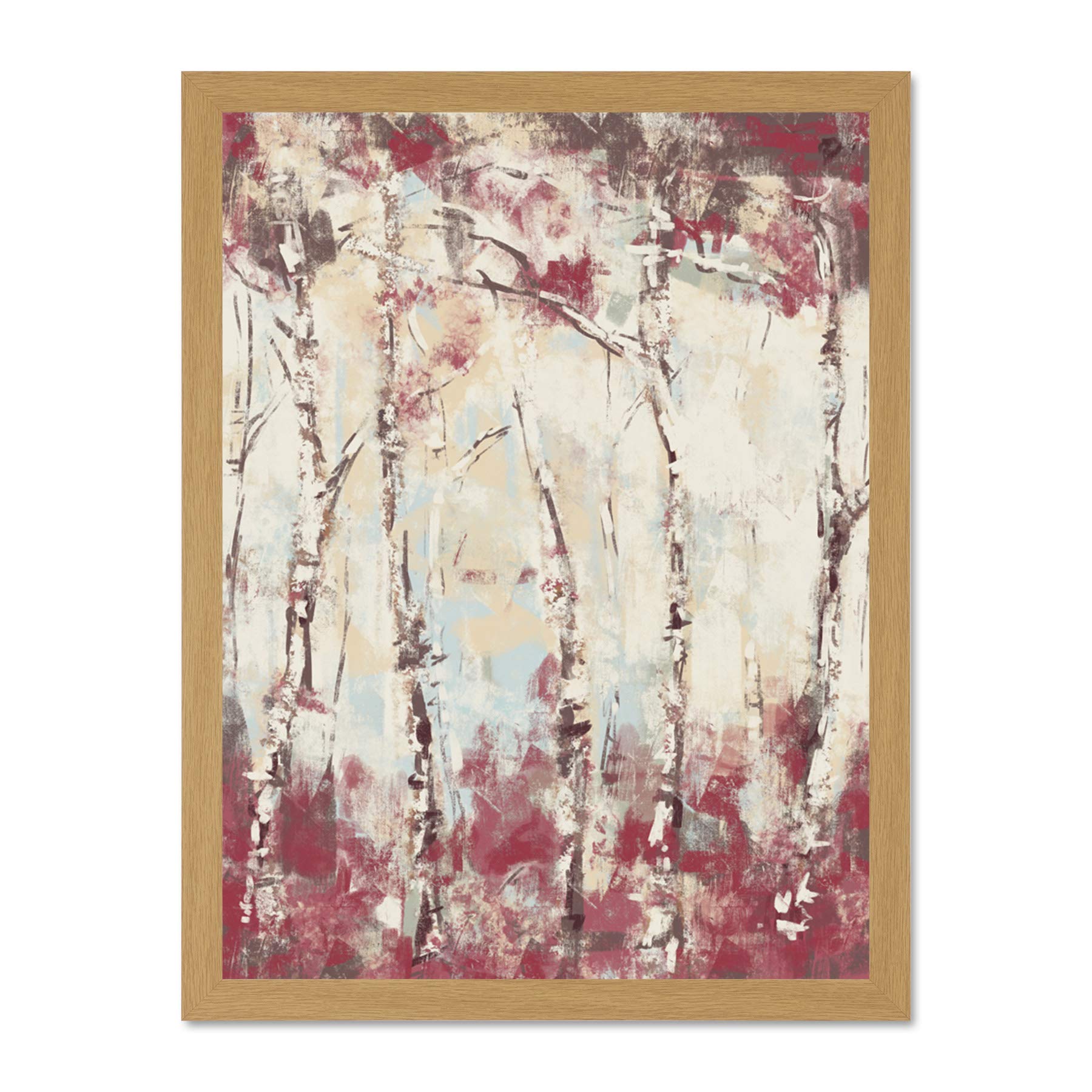 Wee Blue Coo Birch Trees Abstract Painting Large Framed Art Print Wall Poster 18x24 inch