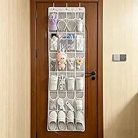 Organizador de sapateiras sobre a porta com 24 bolsos de malha e gancho, armazenamento de sapatos dobrável para sapatos ou acessórios, suporte de armazenamento suspenso que economiza espaço, cinza
