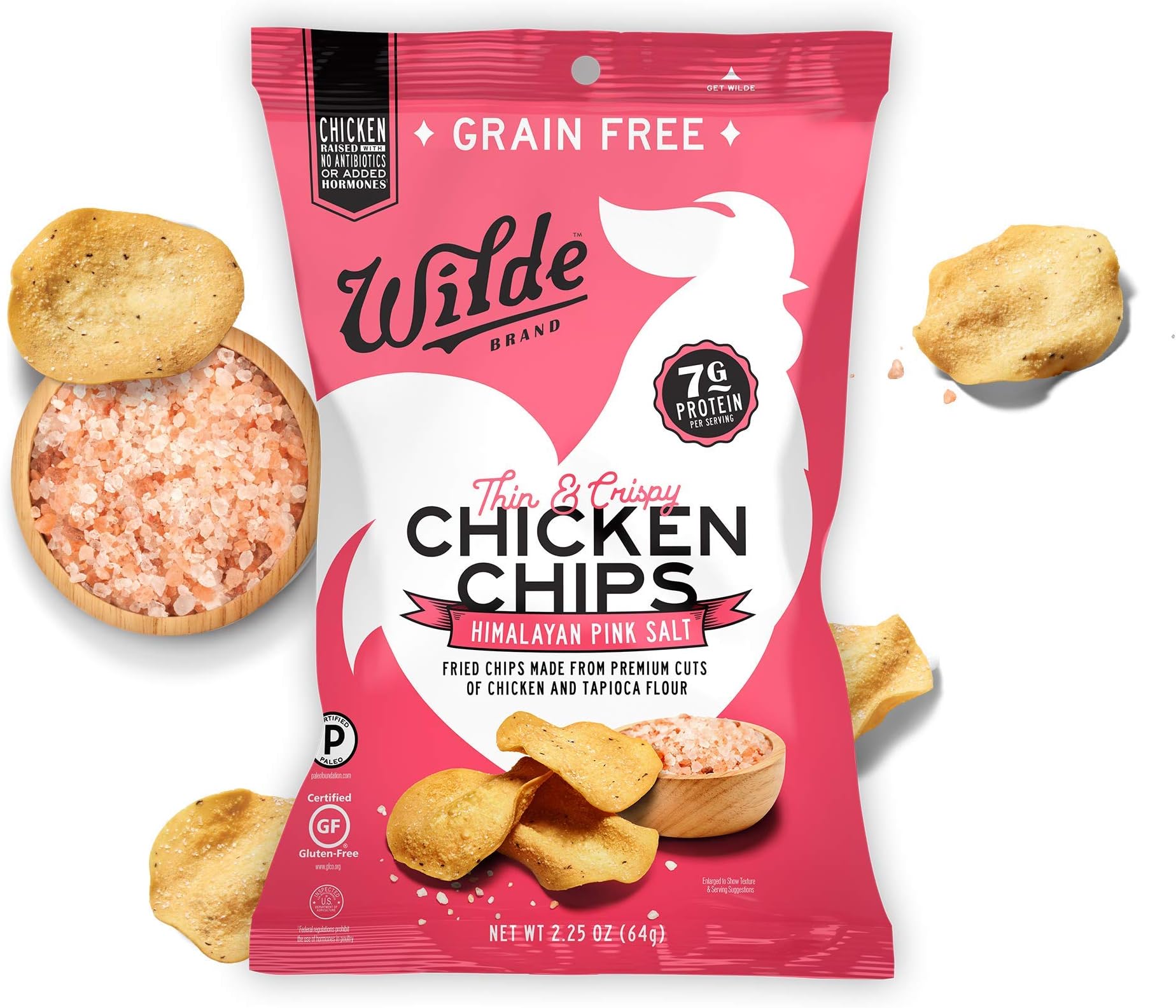 Himalayan Pink Salt Chicken Chips By Wilde Brands, Protein Snack, Made With Real Chicken, Keto Friendly, Paleo Certified, Antibiotic and Gluten Free, 2.25oz Bag (4 Count)