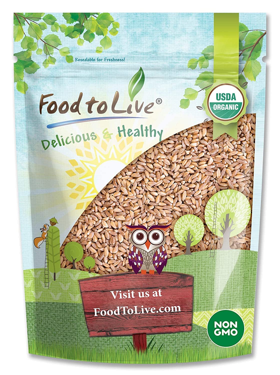 Food to Live Organic Italian Pearled Farro, 5 Pounds – Whole Farro Grain, Good Source of Fiber and Protein, Great for Salads, Soups, Risottos, Free of Sodium, Non-GMO, Kosher, Vegan, Bulk