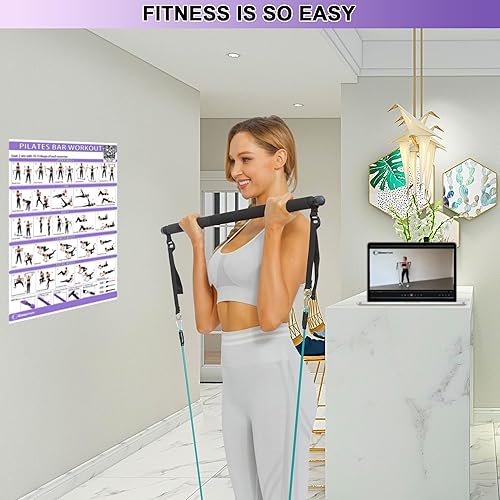 Miniatura 3 de Kit de Barra de Pilates Portátil con Bandas de Resistencia para Hombres y Mujeres - 3 Juegos de Bandas de Resistencia para Ejercicio - Gimnasio en