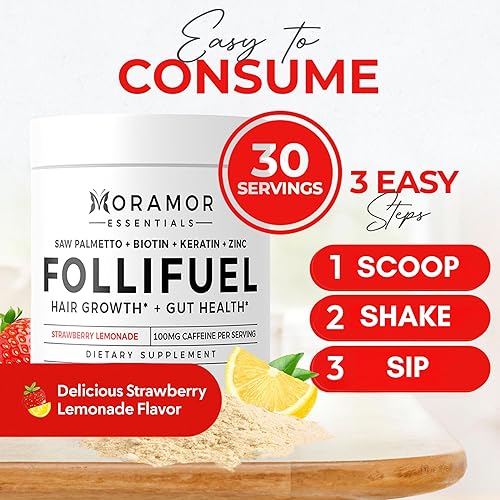 Miniatura 5 de Follifuel - Bebida para el crecimiento del cabello para mujeres y hombres  25 vitaminas para el cabello en 1 cucharada  Biotina, Cynatine HNS, zinc,