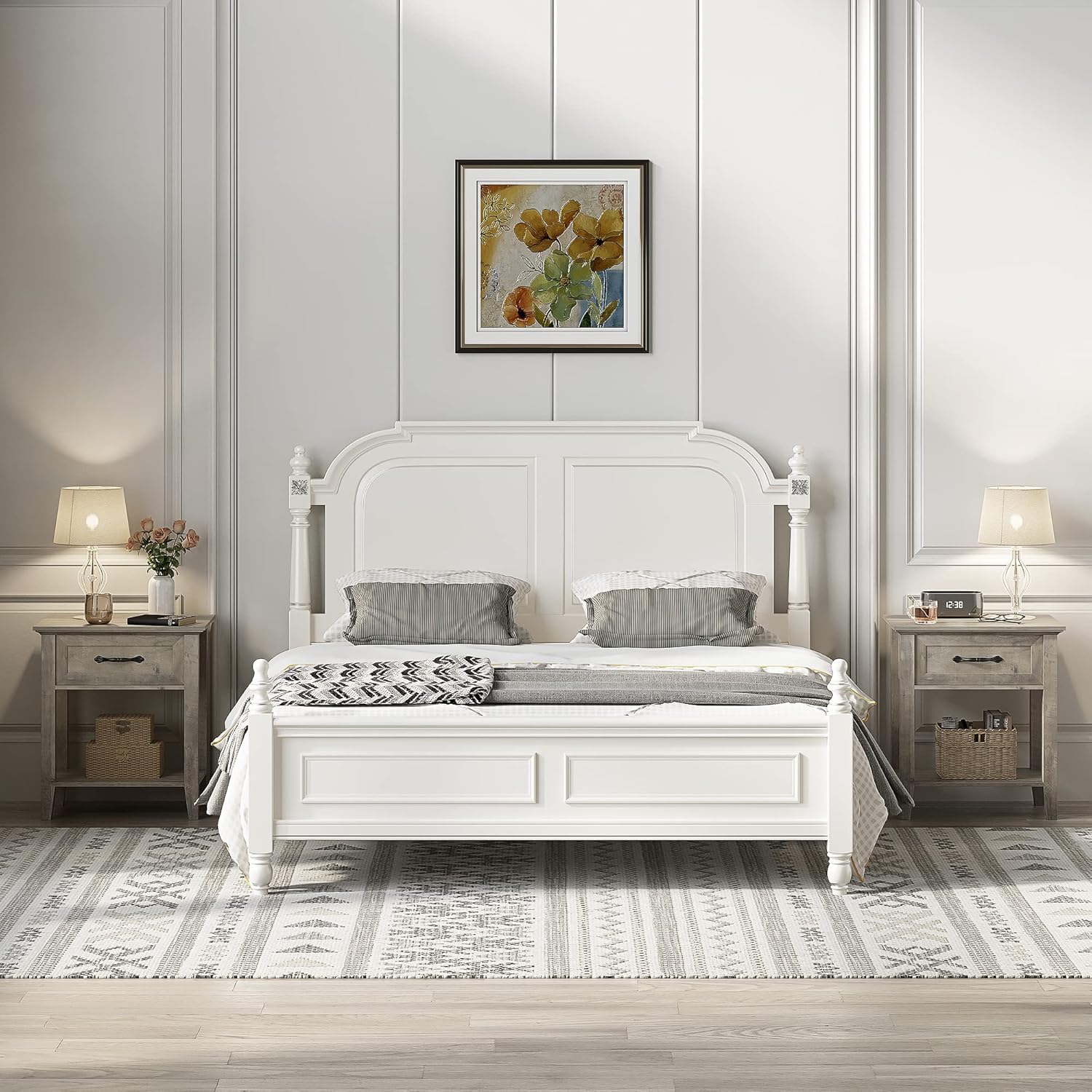 GarveeHome End Table with Drawer, Nightstands for Living Room, Side Table for Study Room, 2 Tiers Storage Shelves Bedside Table for Bedroom, Dorm, 2pcs-Grey