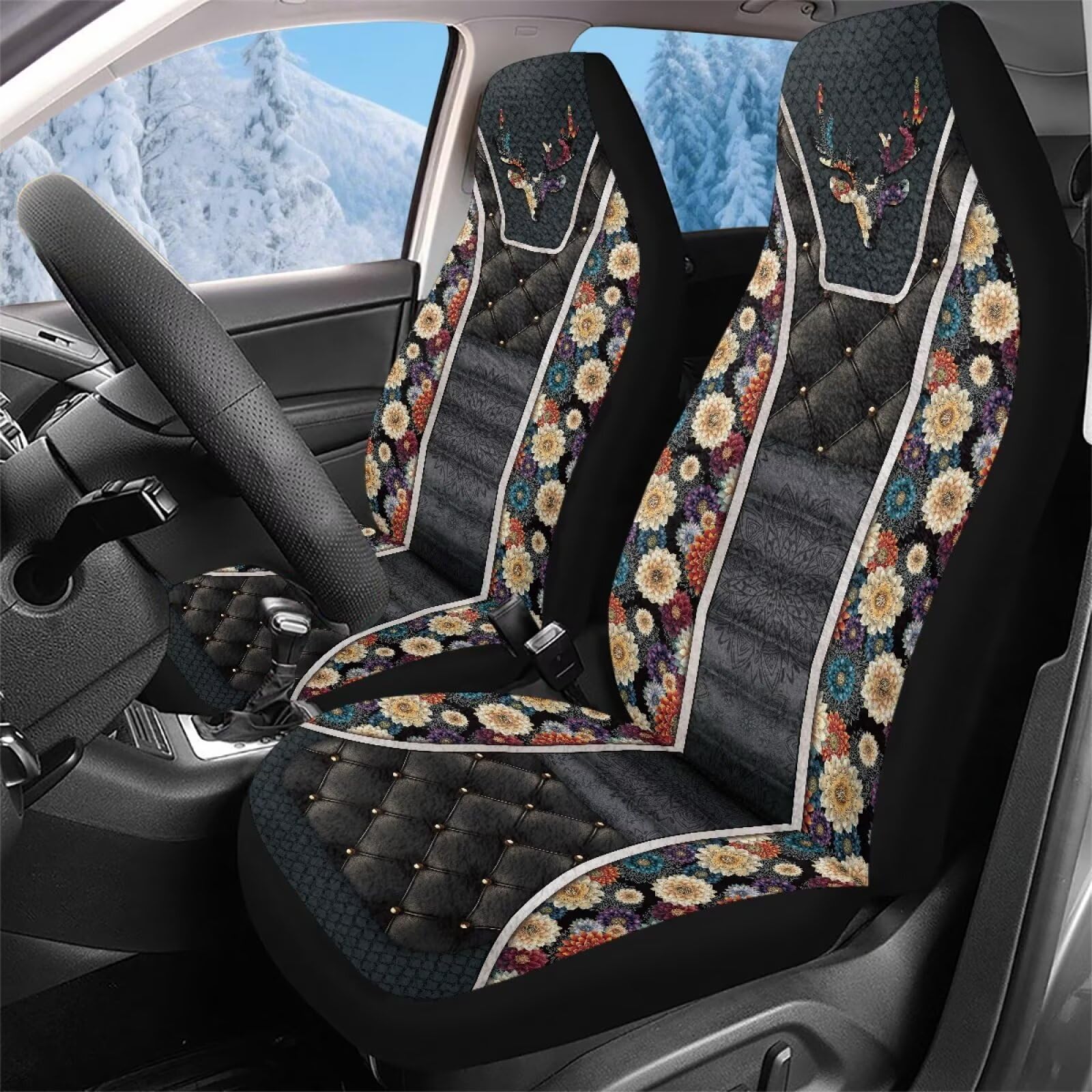Housse couverture couvre sieges elastiques fleurs bohemes pour utilitaire