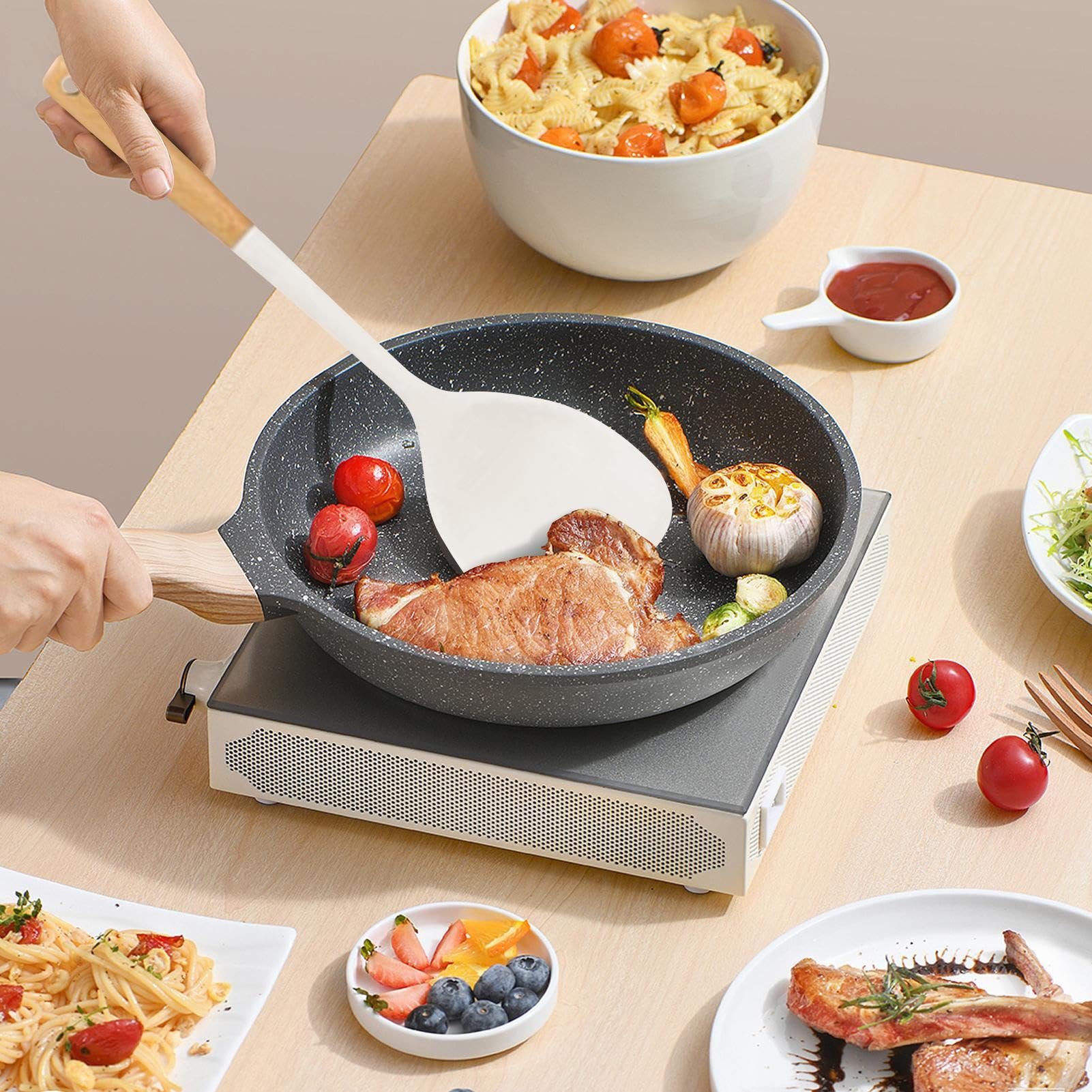 Espátula de silicona Silicona Antiadherente Resistente Al Calor | Set De Utensilios De Cocina Accesorios de Alimenticio para Mezclar, Hornear, Freír, Servir, Preparar, y Exterior
