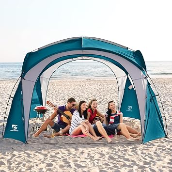 UNICAMPER Beach Tent 12 X 12ft Large UPF50+ Pop Up Canopy with 2-Pcs Side Wall, Sun Shelter Rainproof, Waterproof for Camping Trips, Backyard Fun, Fishing, Parties, Or PicnicsOcean Blue
