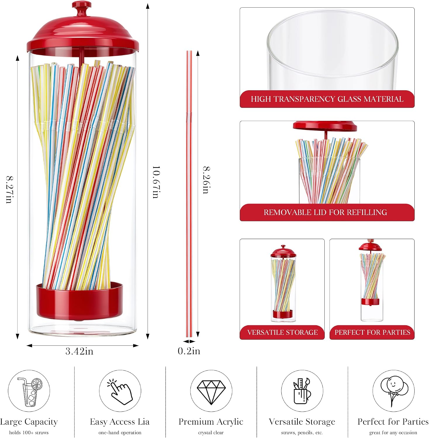 Glass Straw Holder with Lid,Clear Container for Straw Storage