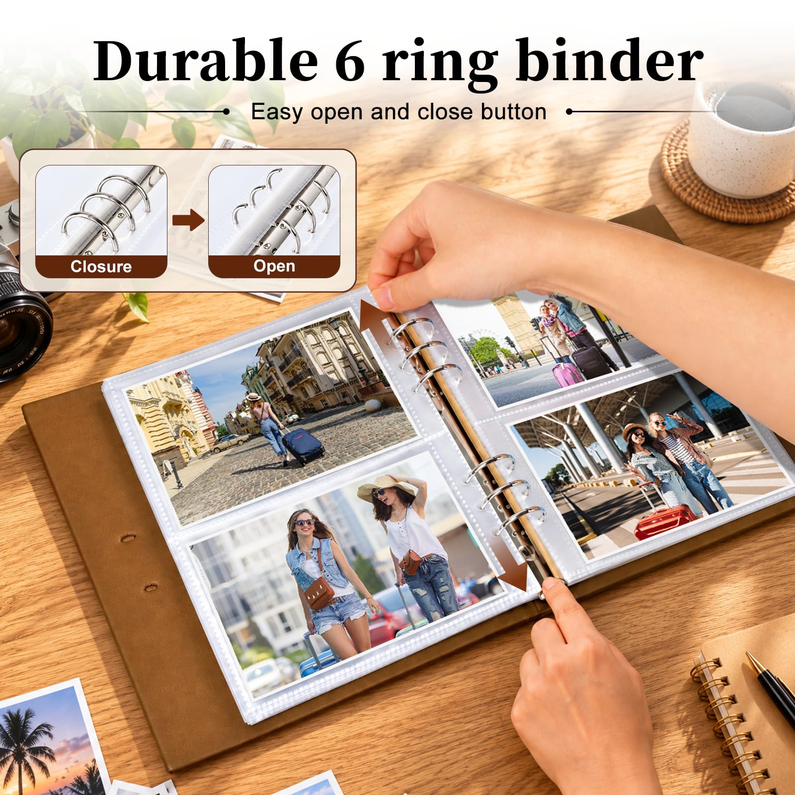 Álbum de fotos de cuero de 4 x 6 pulgadas, capacidad para 240 imágenes, álbum de recortes, 30 papeles de escritura kraft, álbum de fotos de bebé familiar con espacio de escritura, álbum de recuerdos