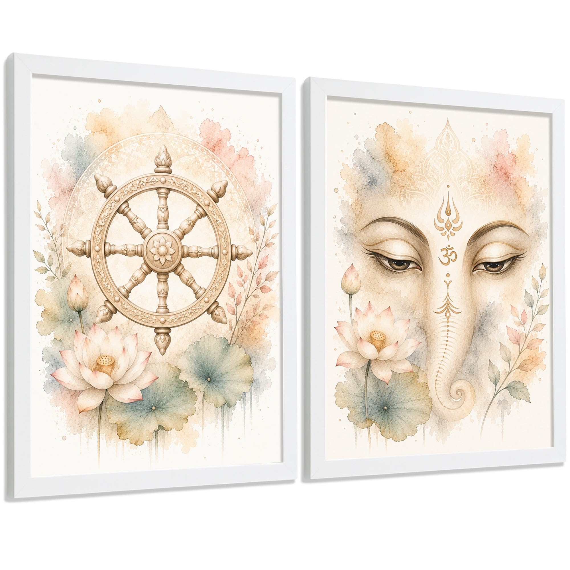 Nacnic Spiritual Posters with Dharma Wheel and Ganesha Wall Art