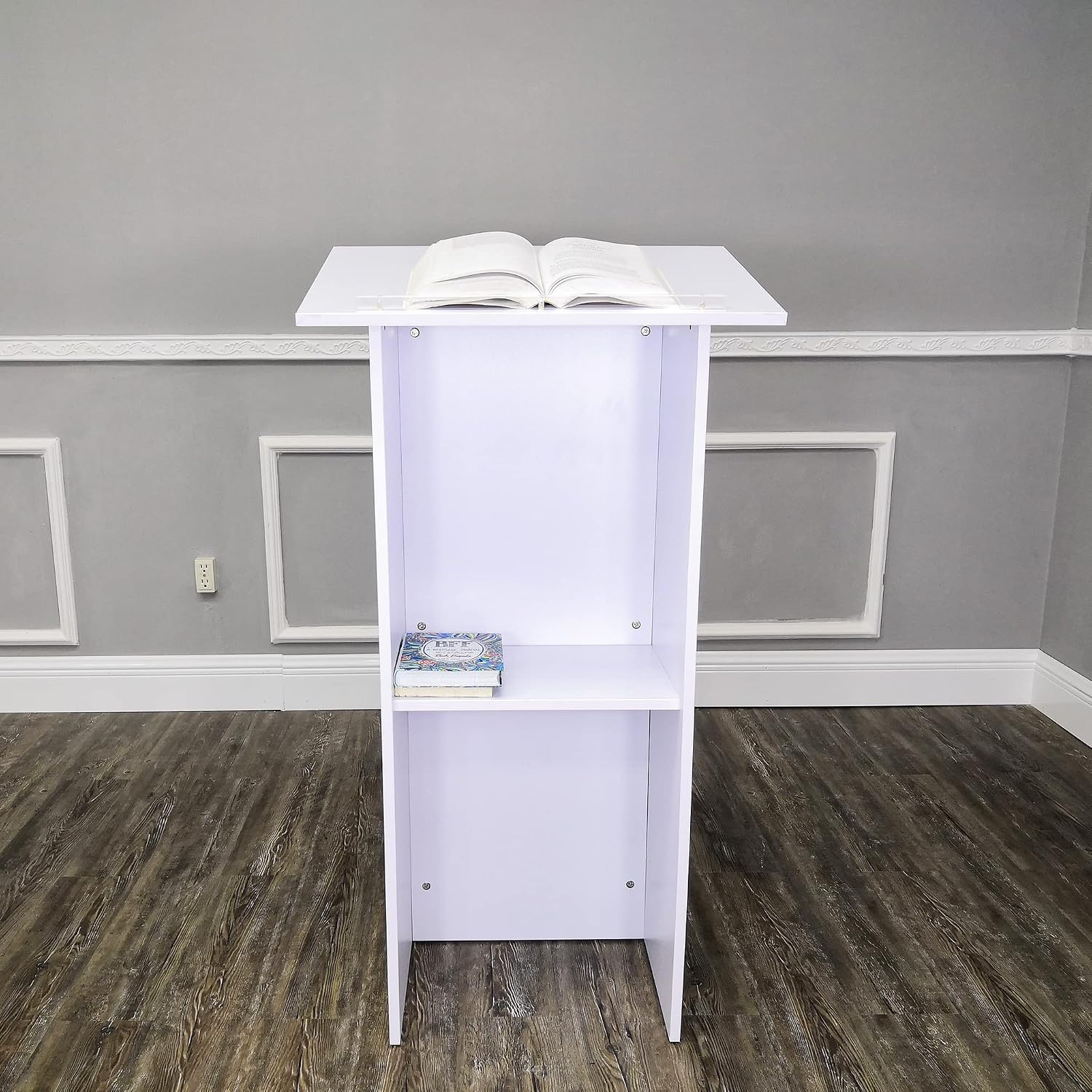 FixtureDisplays® White MDF Wood Podium Church Pulpit School Lectern Conference Debate Stand 22.83X15.59X44" 10051-NF