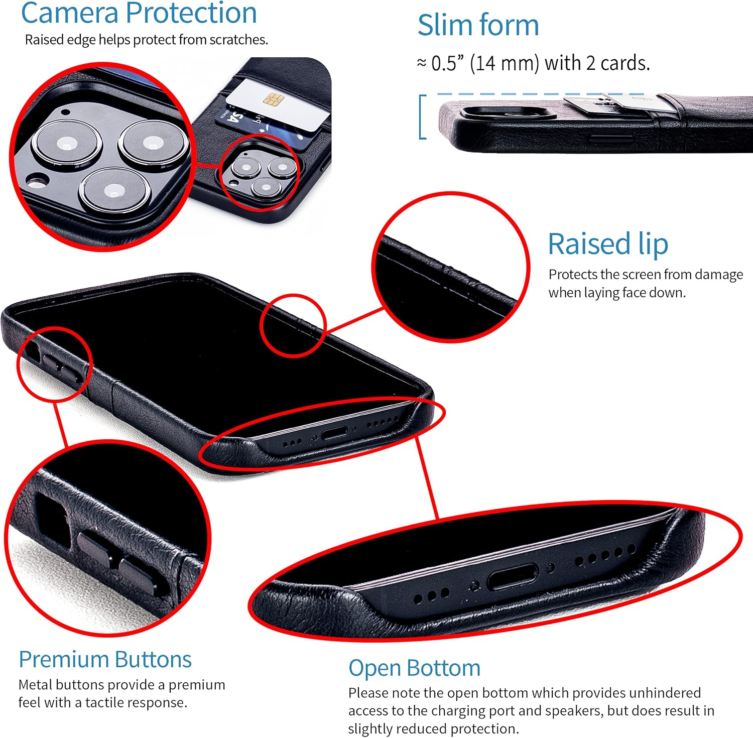 Dockem Wallet Case for iPhone 13 Pro with Built-in Metal Plate for Magnetic Mounting & 2 Credit Card Holder Pockets: Exec M2, Premium Synthetic Leather (6.1" iPhone 13 Pro, Black)