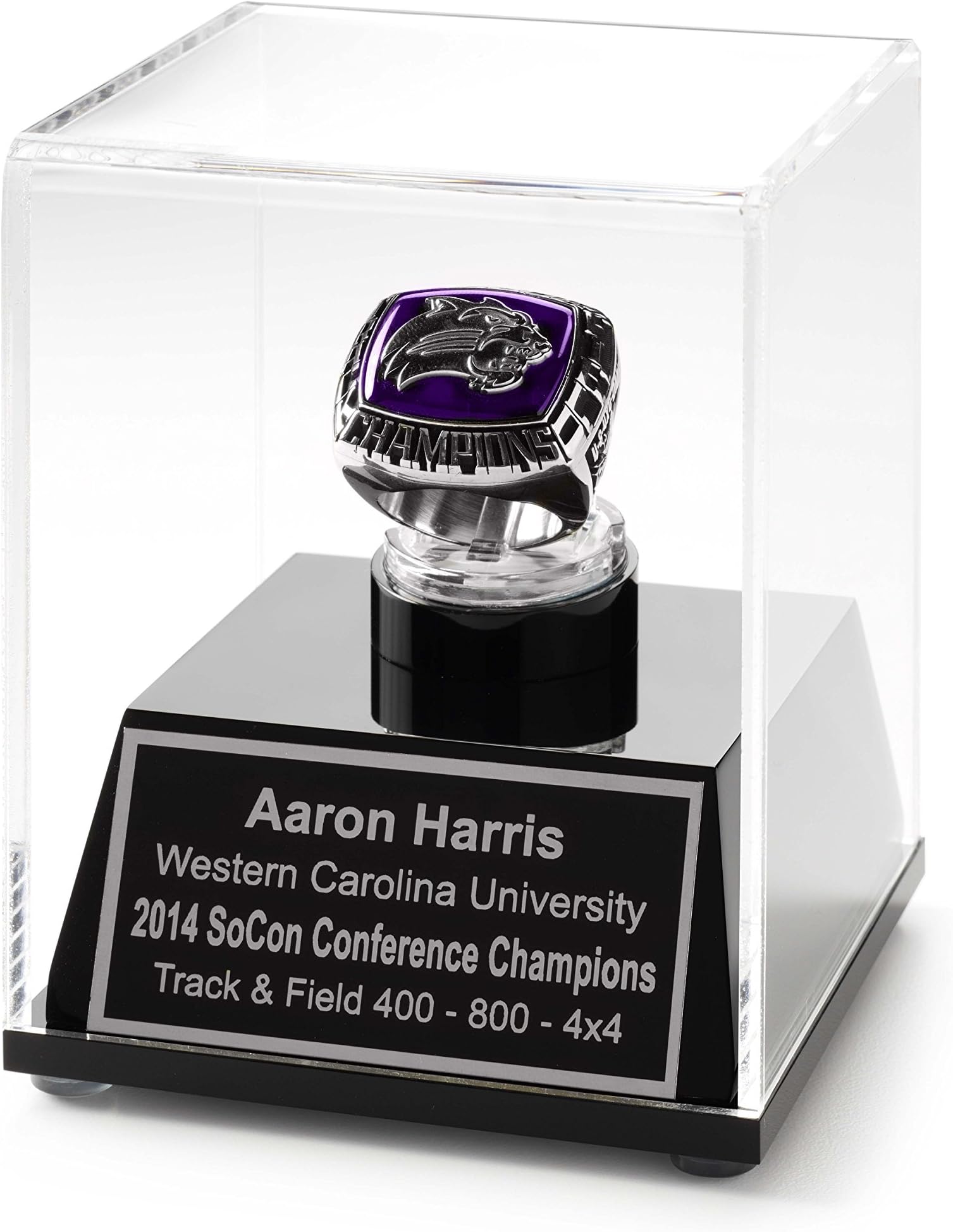 Championship Ring Display Case Acrylic Ring Box w/Option for Personalized Engraving