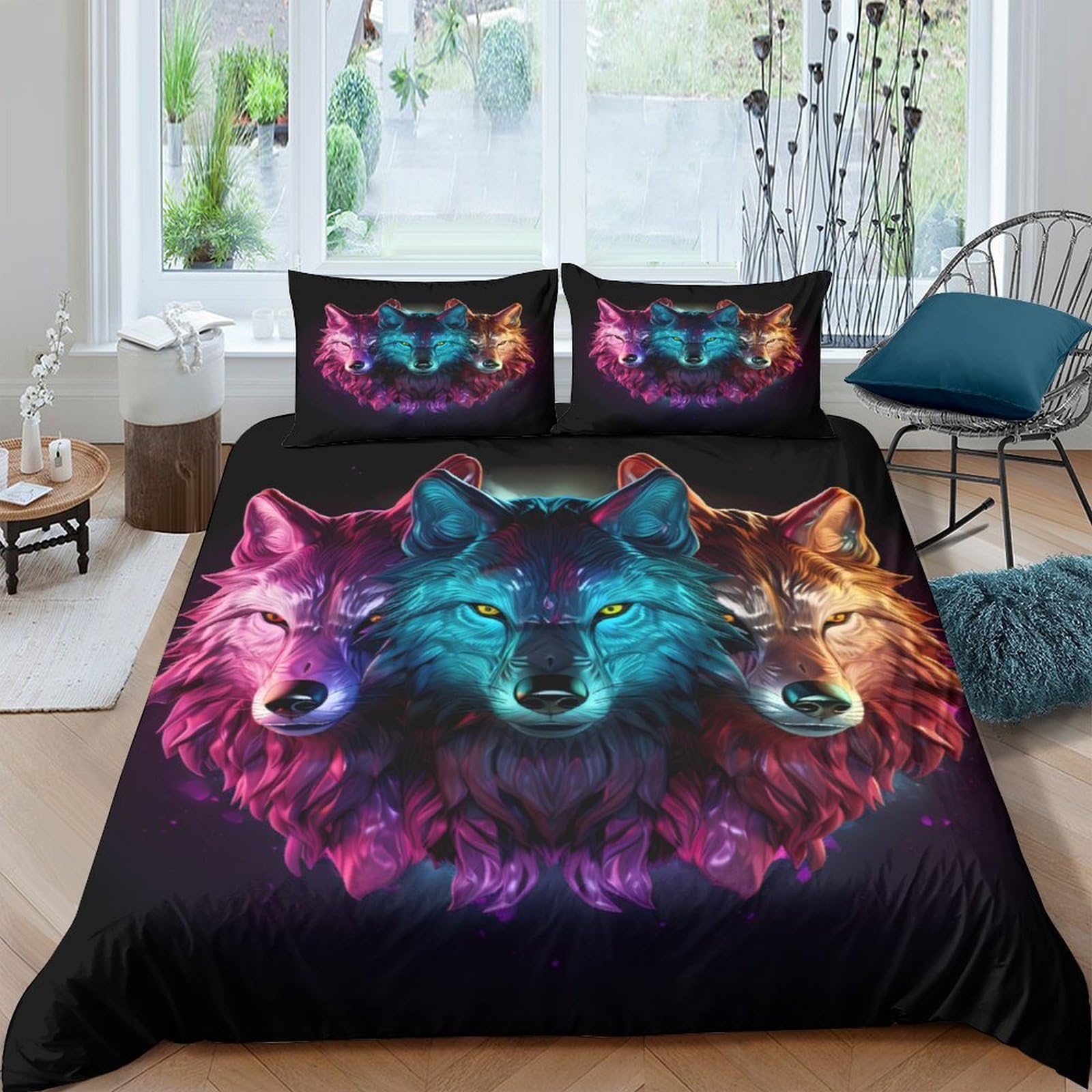 Ctjqhvkz Style-7 3D Printed Colorful Wolf Fitted Sheet Microfiber Soft Breathable Tribal Animal Bed Cover For Bedroom Guest Room Decor Single（135X200cm）