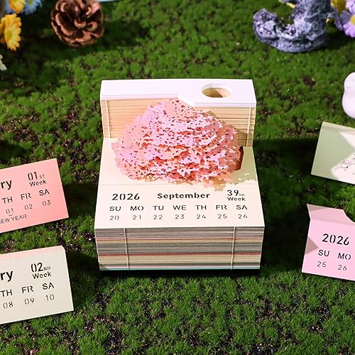 Miniatura 90 de RSLIPIN 3D Memo Pad Time Piece Calendar 2026,3D Calendar Memo Pad DIY Notes Notepad Paper Craft Art Romantic Tree House,2026 3D Desk Calendar With