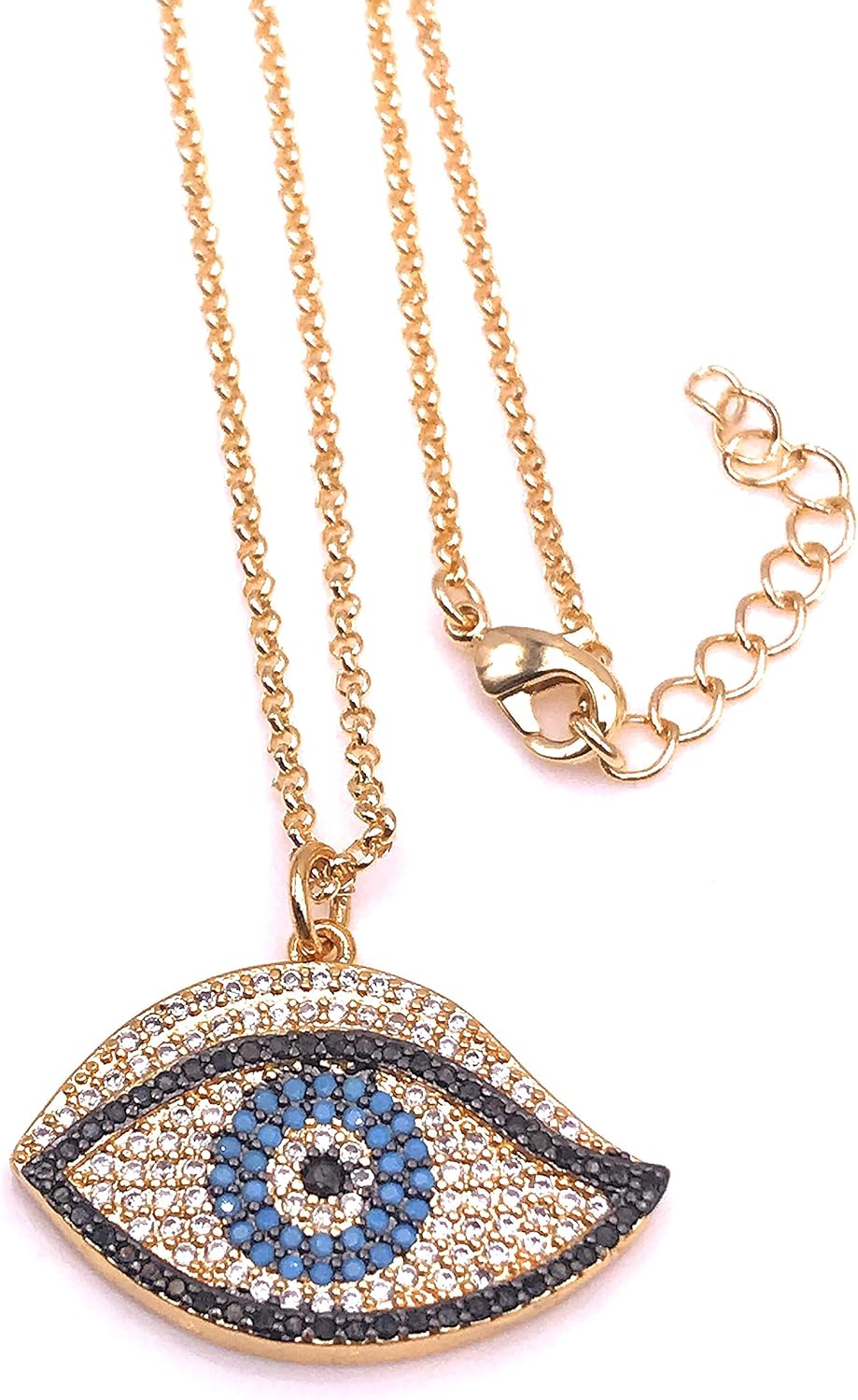 LESLIE BOULES Gold Eye Necklace Pendant for Women 18K Plated Chain