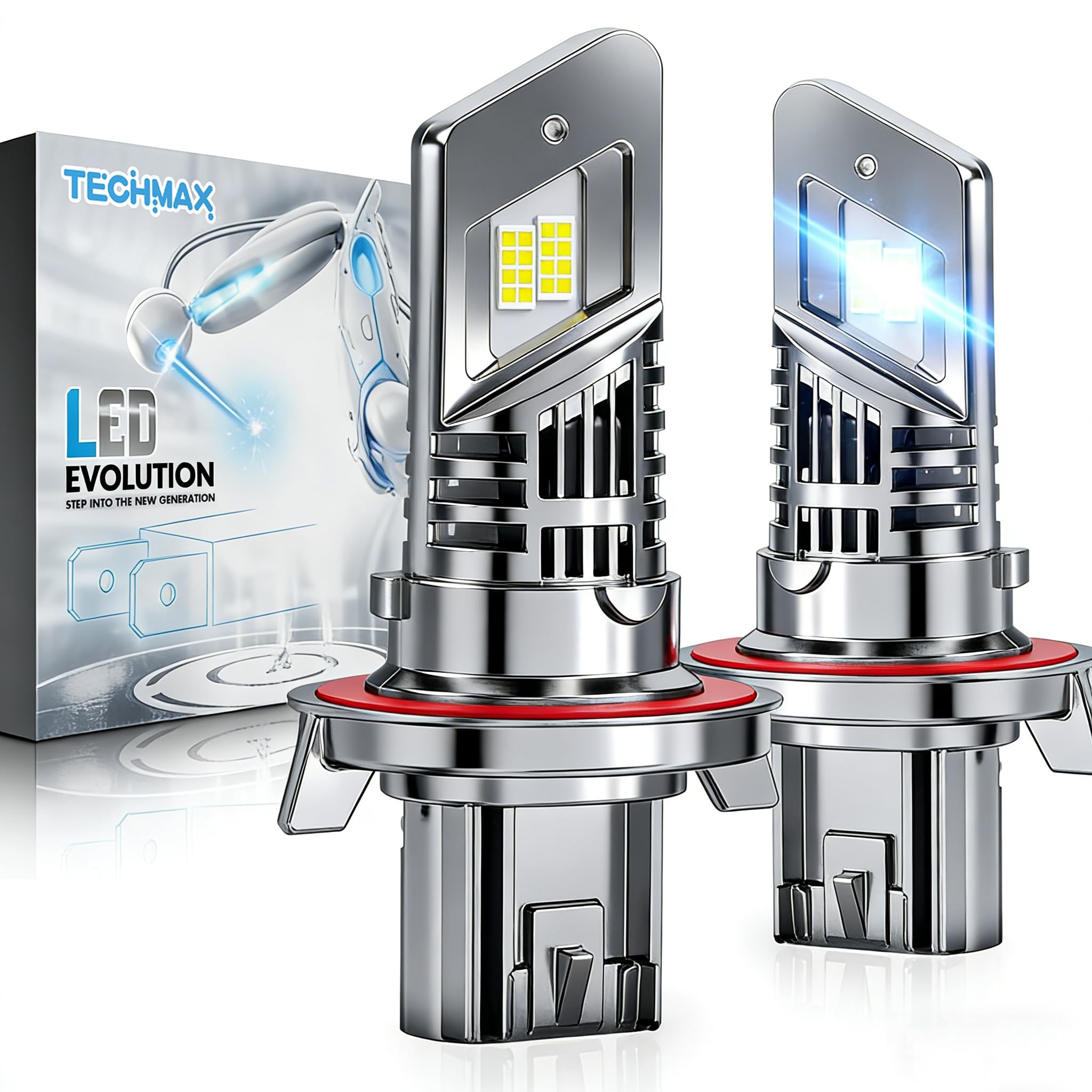 TECHMAX H13 Light Bulbs, 9008 Fog Light Bulb w/Fan 30000lm 600% Bright 6500K Wireless Compatible with F150 F250 F350 Gladiator Wrangler Ram1500/2500/