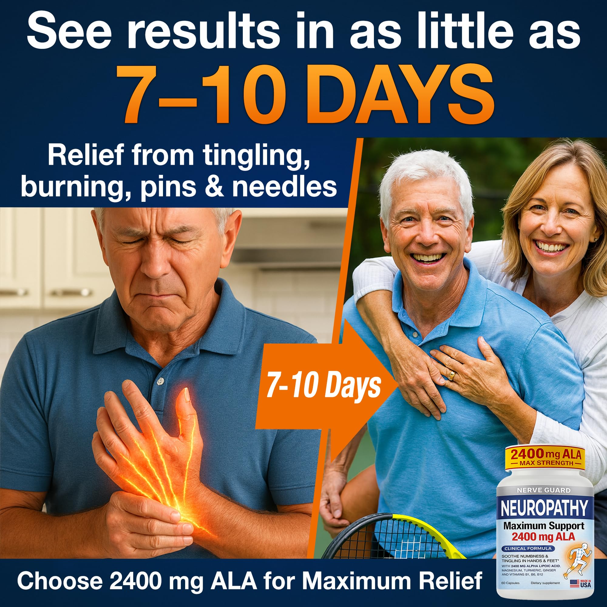 Neuropathy Relief Supplement with 2400 mg Alpha Lipoic Acid – Maximum Strength Formula For Feet Hands Legs Toes – 2400mg ALA, Vitamins B1, B6, B12, Magnesium, Turmeric, Ginger – 60 Capsules — Amazon image 3