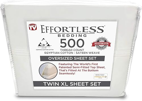 Miniatura 5 de Bedding - Juego de sábanas semiajustadas de gran tamaño, patentado, 100% algodón egipcio Giza certificado, algodón de fibra extralarga, tejido de