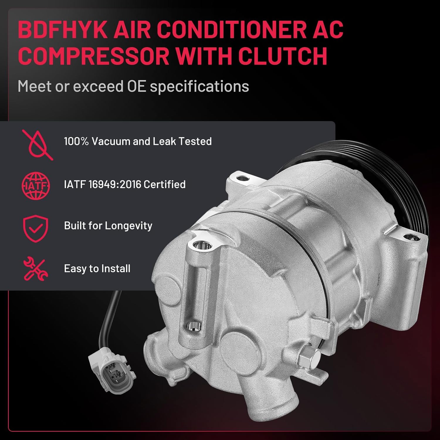 BDFHYK 157388 Air Conditioning A/C Compressor with Clutch Compatible with Jeep Compass Patriot 2009-2017 L4 2.0L 2.4L, Compatible with Dodge Caliber 2009-2012 L4 2.0L 2.4L