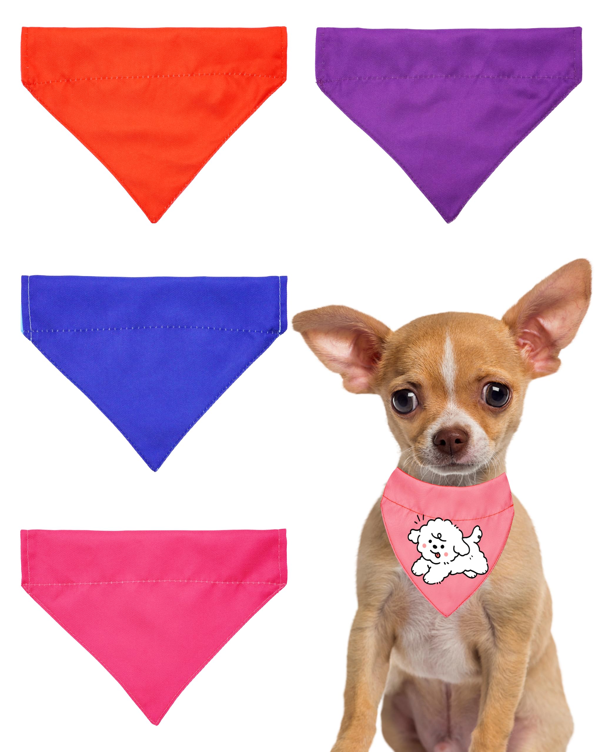 PET SHOW 4 Pack Blank Dog Bandanas Solid XS for Small Dogs Slide on Collar