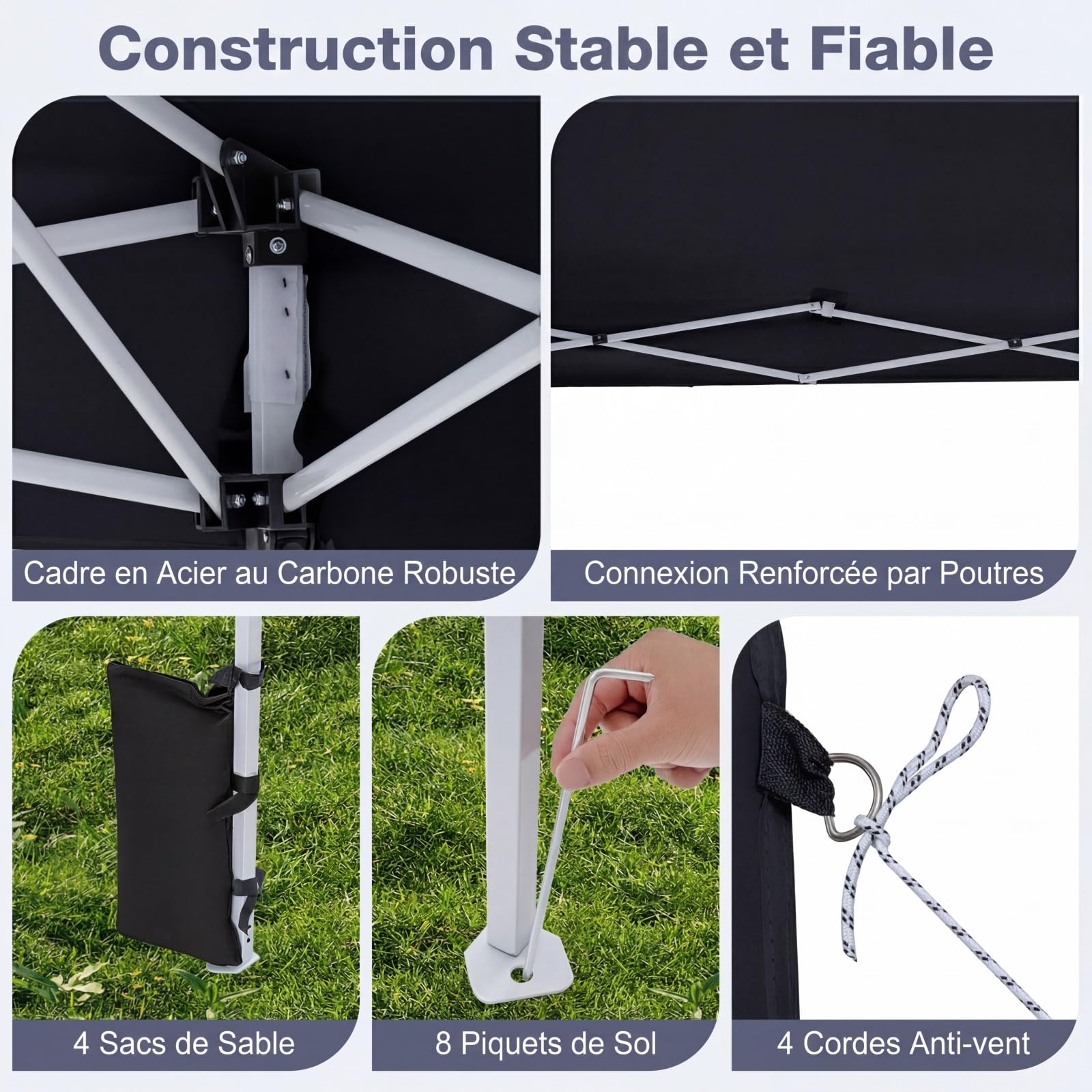 COSTWAY Tonnelle Pliante 3x3 m, Tonnelle de Jardin Pop Up, Sac de Transport, Structure Métallique, 8 Piquet de Tente, 4 Sacs de Sable, Barnum Pliant Exterieur, pour Camping Fête (Noir)