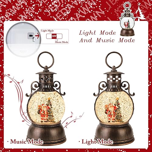 Miniatura 6 de Globo de nieve de Papá Noel de Navidad de 5.1 pulgadas de alto, linterna de nieve musical con luces, funciona con pilas, globo de purpurina de