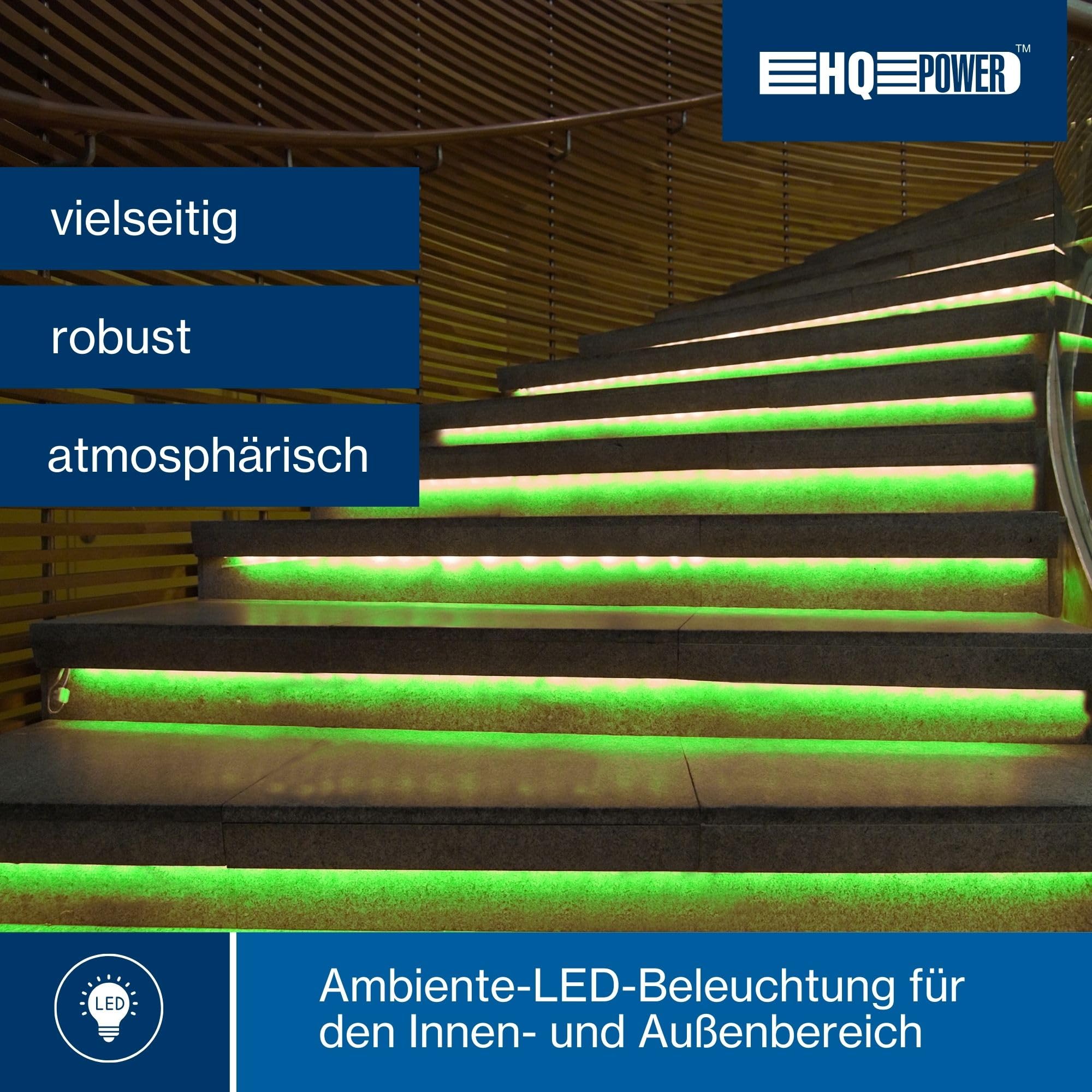 HQ-Power LED-Lichtschlauch, Lichterschlauch außen wetterfest, Lichtschlauch LED, Lichterkette Schlauch, LED Schlauch, Weihnachten, Party, flexibel, Dekoration, 36 LEDs/Meter, grün, 45 m