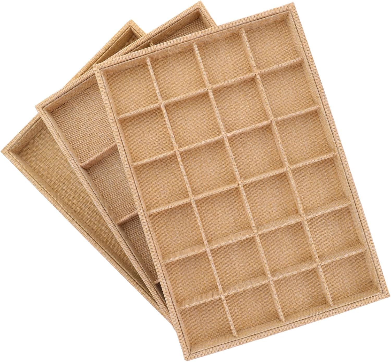 Garneck 3pcs Jewelry Display Holder Set Portable Tabletop Jewelry Organizer for Rings Earrings Necklaces Storage Trays with Compartments Home Retail Use