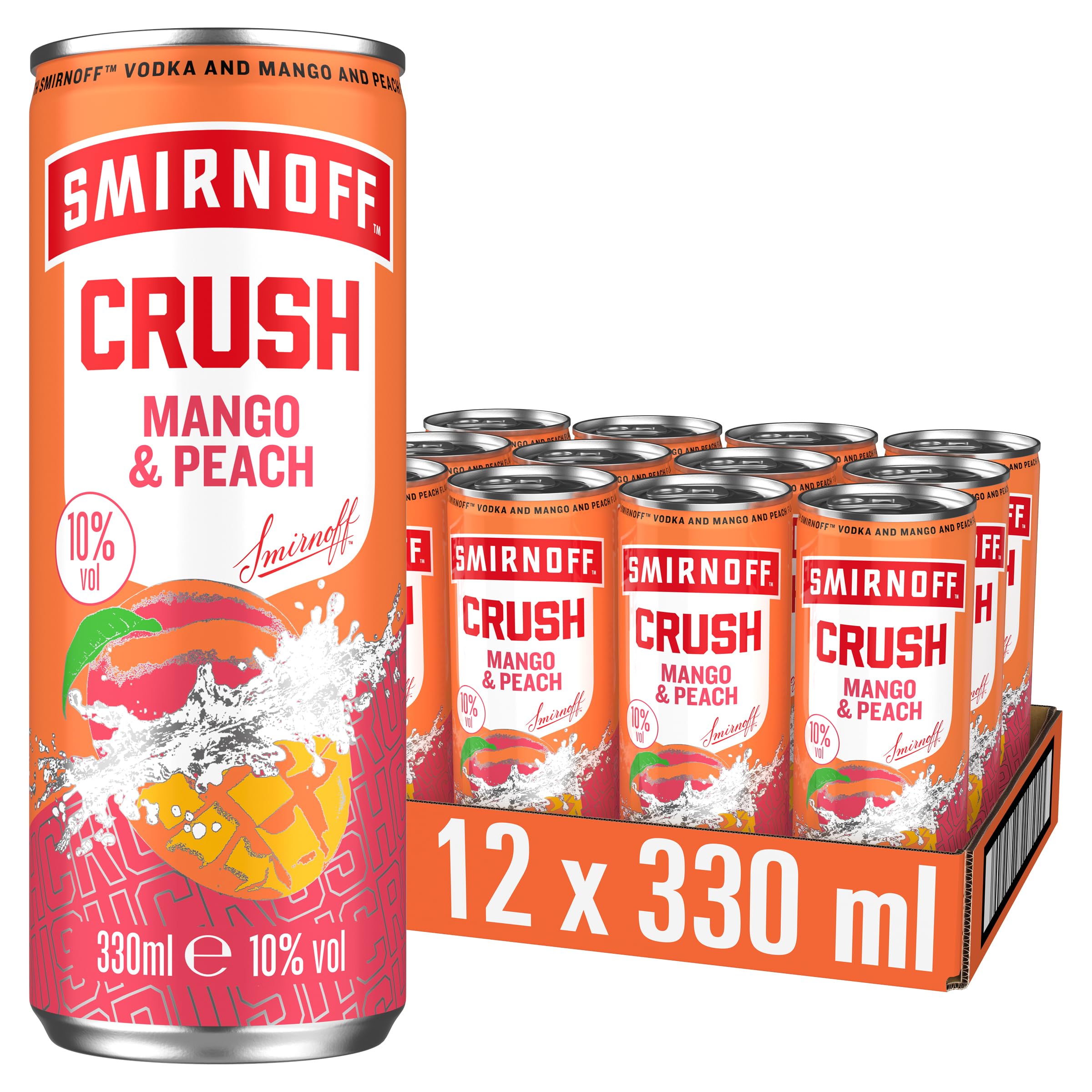 Smirnoff Crush Mango & Peach (12 X 330Ml Dosen) | Premium Vodka Mixgetränk | Ready To Drink Cocktail Mit Frucht-Geschmack | 10% Vol. Alkohol | Ideal Für Party & Festival