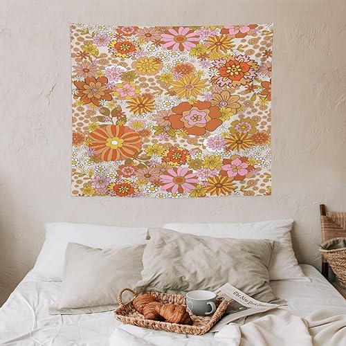 Miniatura 19 de Tapiz floral retro de los años 60 y 70, diseño hippie de primavera Groovy Flower Power Flower Boho para colgar en la pared, arte neutro para Hippie