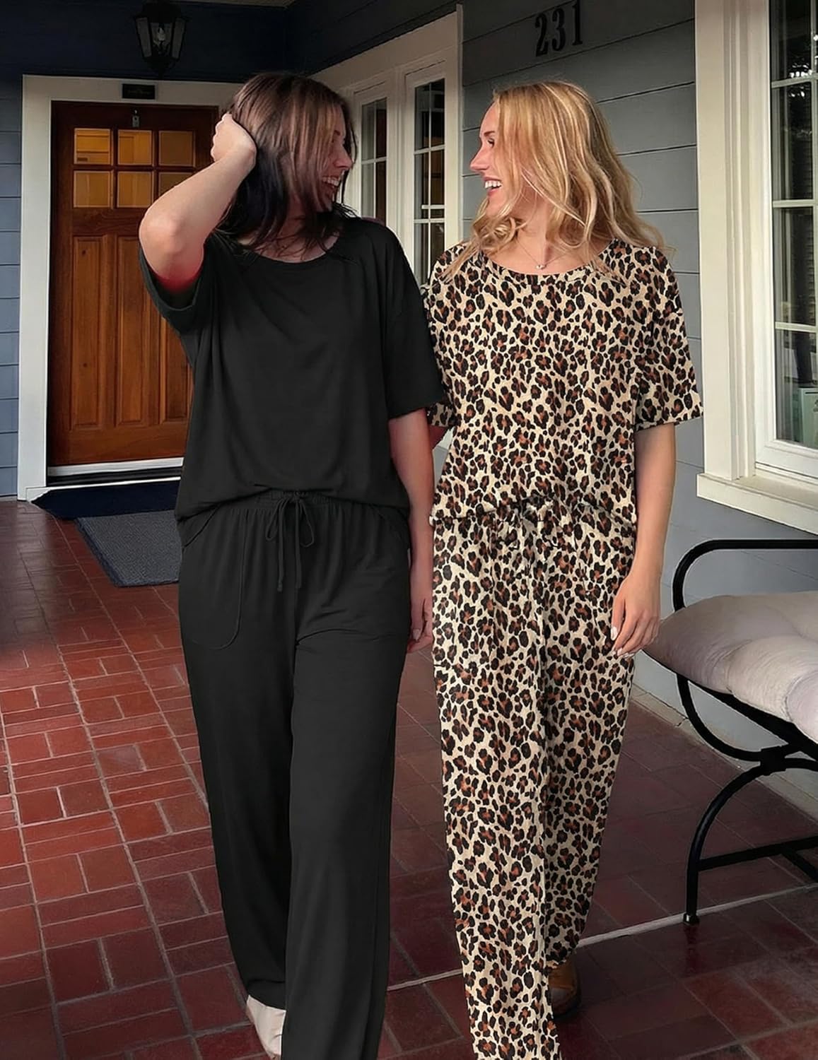 Ekouaer 2 Pack Womens Pajama Sets Short Sleeve Tops and Long Pants Casual Comfy Pjs Lounge Set with Pockets,S-XXL - Image 4