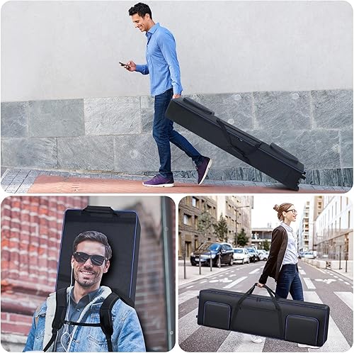 Miniatura 7 de Funda para teclado de 88 teclas con ruedas, funda acolchada portátil para piano de 88 pulgadas, 53 x 14 x 7 pulgadas, bolsa de teclado rodante con