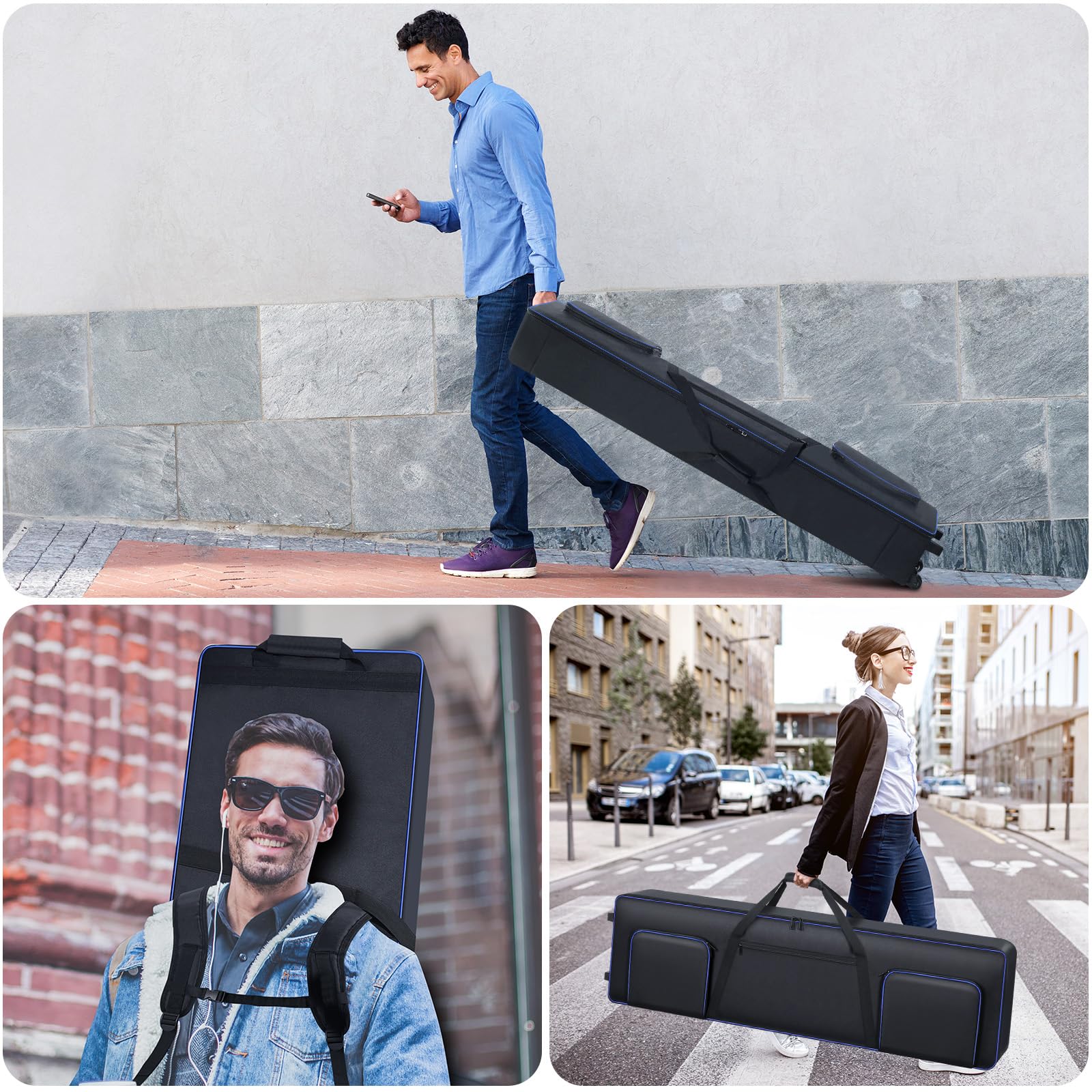 Funda Para Teclado De 88 Teclas Con Ruedas, Bolsa Acolchada Portátil Para Piano 88, 53 X 14 X 7 Pulgadas, Funda Para Teclado Con Ruedas Con Asas Y Correas De Hombro Ajustables, Bolsa