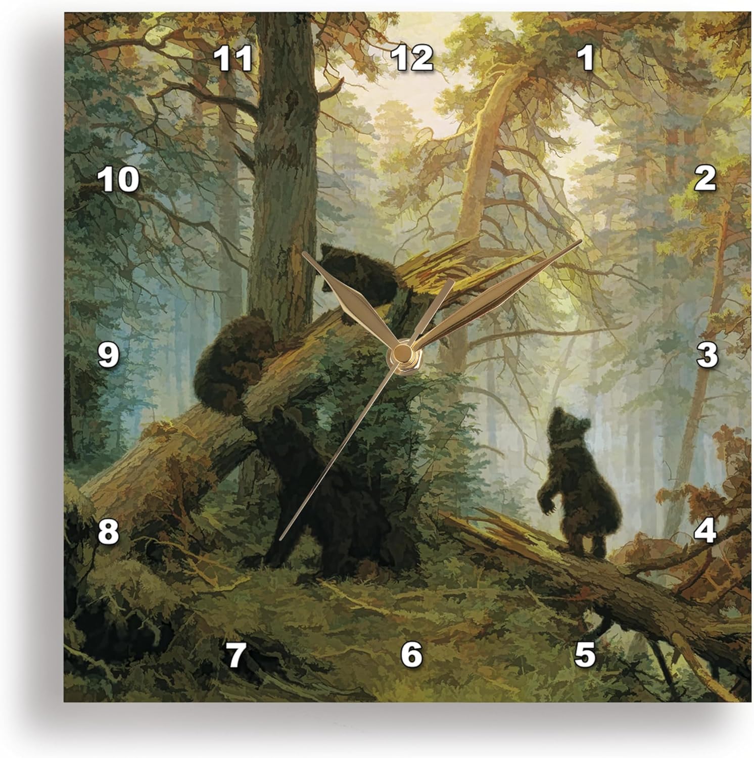 3dRose DPP_52267_3 Vintage 1889 Bear Painting by Ivan Shishkin Morning in a Pine Forest Wall Clock, 15 by 15-Inch