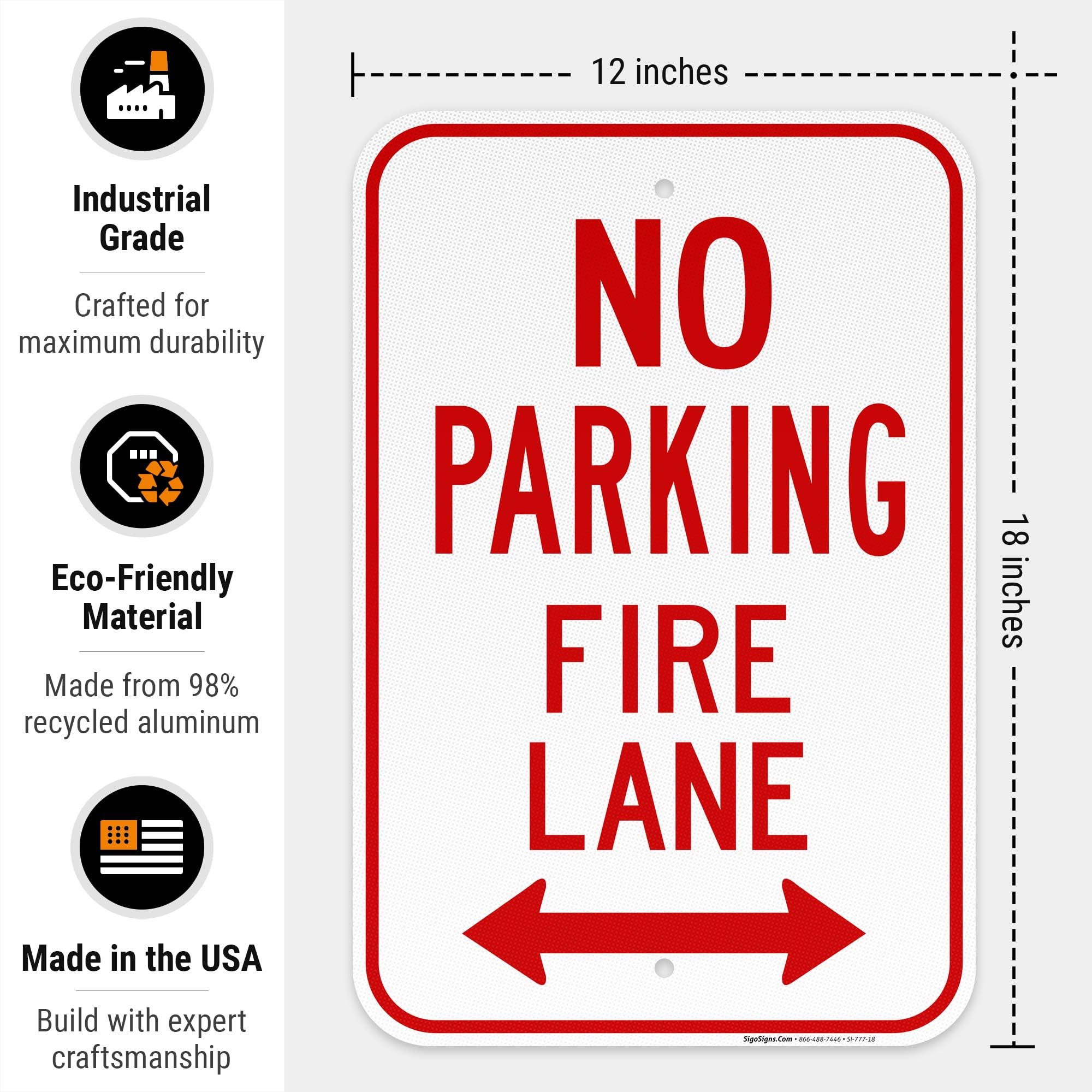 No señal de aparcamiento Fire Lane, Federal 12 "x18" 3 m ingeniero grado reflectante prismático aluminio, para uso interior o exterior – por Sigo signos