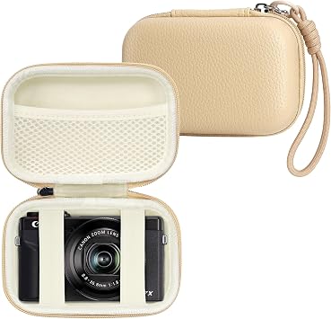 Digital Camera Case for Canon G7X Mark II III, Case Only, Khaki | Fits Canon SX740 HS, Sony ZV-1 Series, RX100 VII, Hard Shell EVA Case with Wrist Lanyard and Mesh Pocket for Accessories