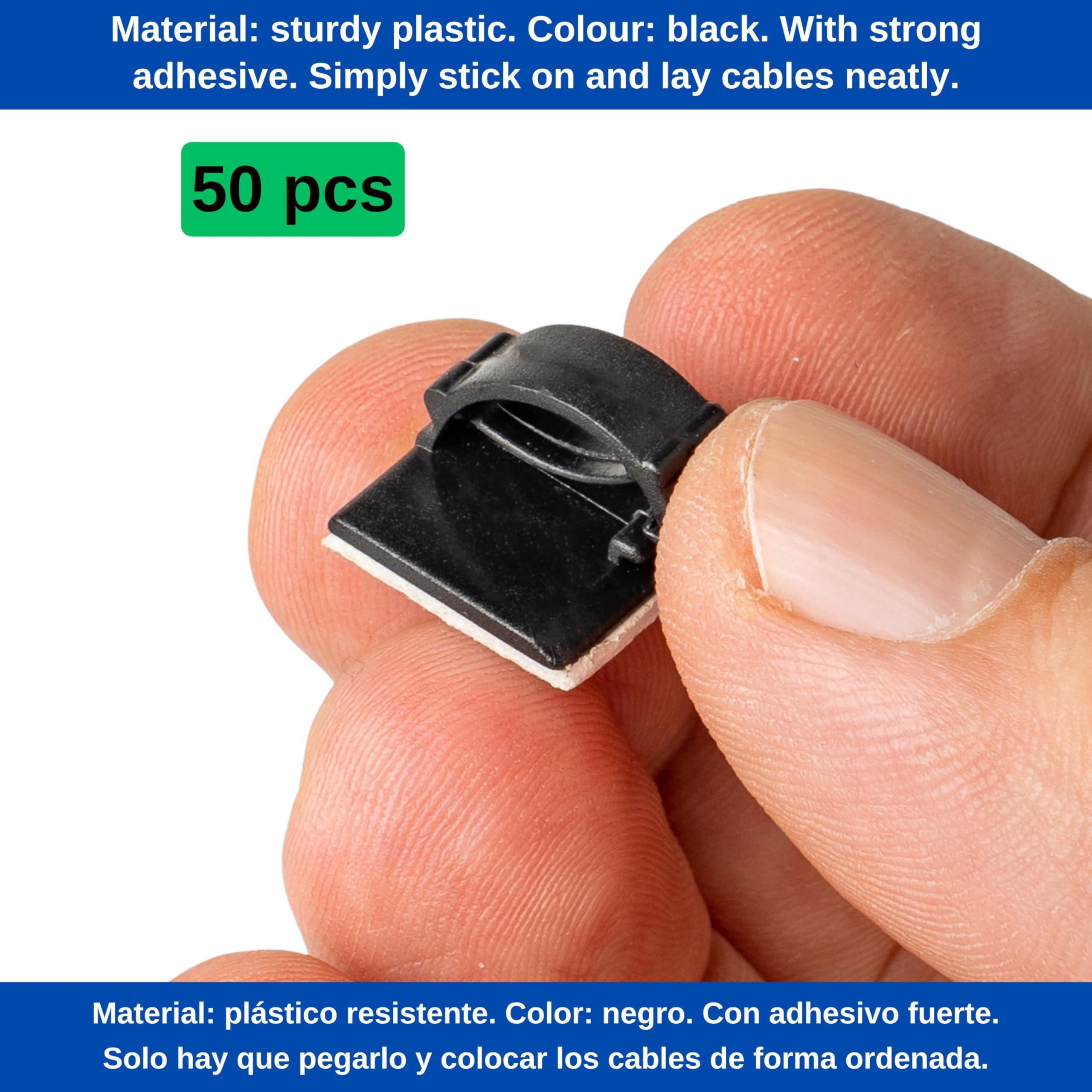 50 Clips De Gestion Des Câbles Autocollants Noirs - Organisation Câbles Jusqu'à 10 Mm Pour TV, PC, Bureau
