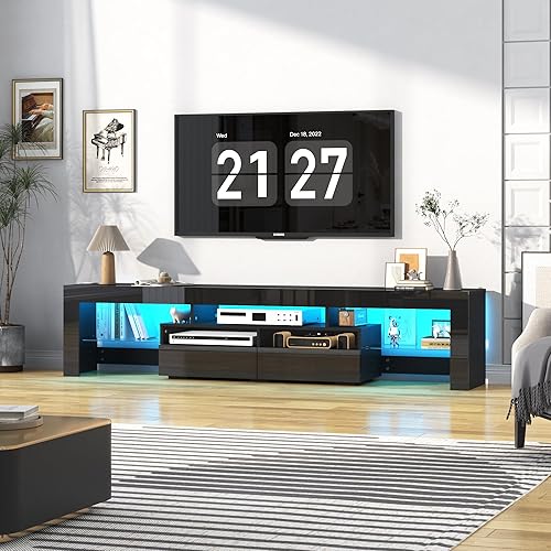 Miniatura 23 de Vinctik 6&Fox Soporte de TV LED de 70 pulgadas para TV de 75/80/85 pulgadas, moderno soporte de TV blanco para sala de estar, centro de