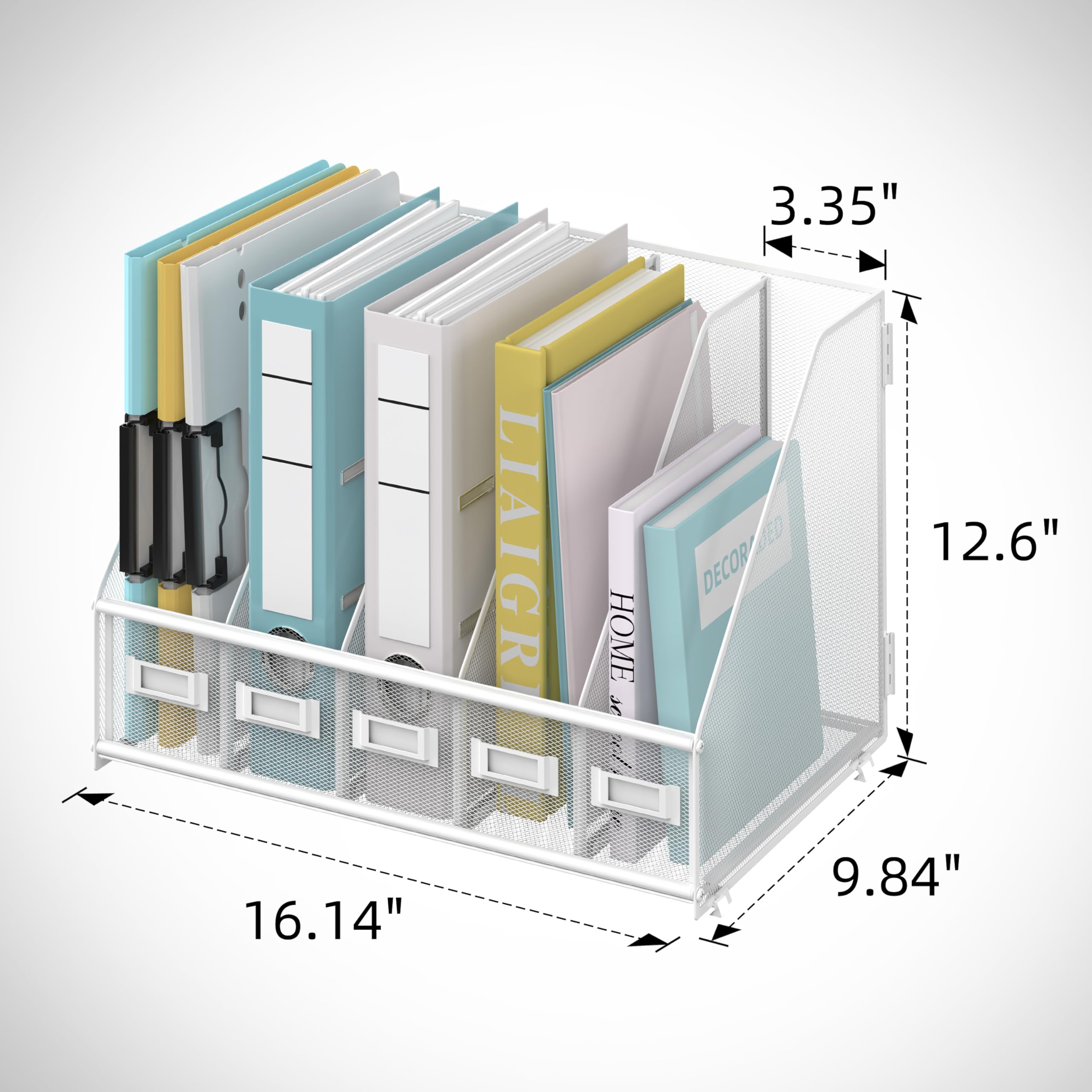SUPEASY Schreibtisch Organizer Metall Schreibtisch Magazin Aktenhalter mit 5 vertikalen Fächern Rack Datei Organizer für Büro Desktop, Home Workspace, Weiß