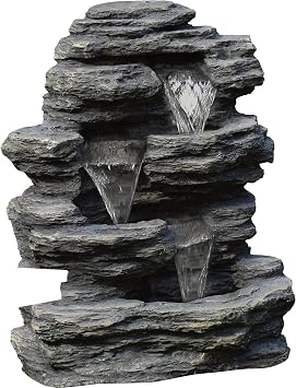 Outdoor Water Fountain With Cascading Waterfall, Natural Looking Stone and Soothing Sound for Decor on Lawn, Garden, and Patio By Pure Garden,Brown, 18.3x12.3