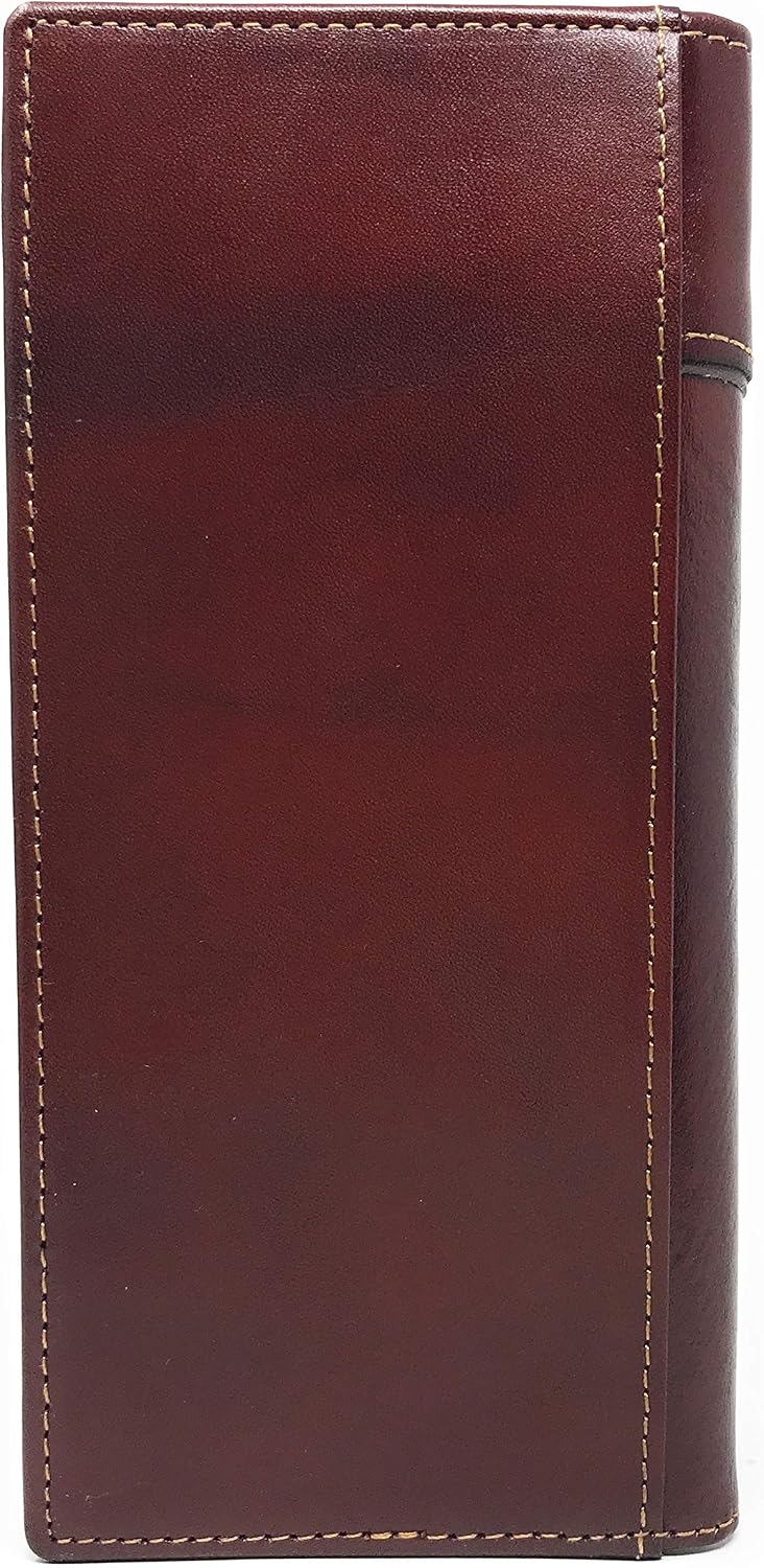 Western Genuine Leather Praying Cowboy Tooled Laser Cut Men's Long Bifold Wallet in 10 colors (Brown/Turquoise)