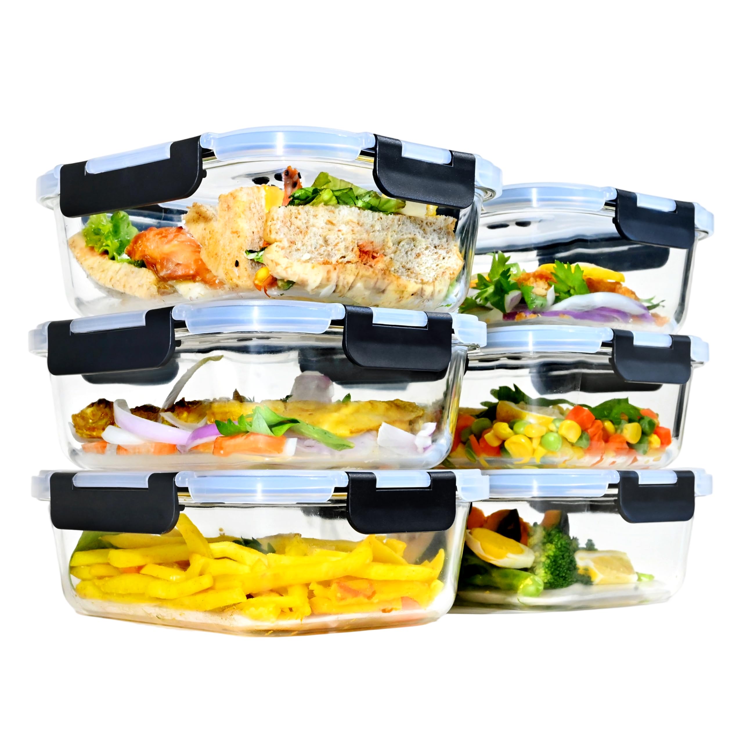 ERUIV Glasbehälter Mit Deckel, [2 Behälter + 2 Deckel] Glasschüssel Mit Deckel-1040ml, Mikrowellengeschirr Glas, Tragbar Meal Prep Container, Retain Freshness Glass Container With Lid, BPA free