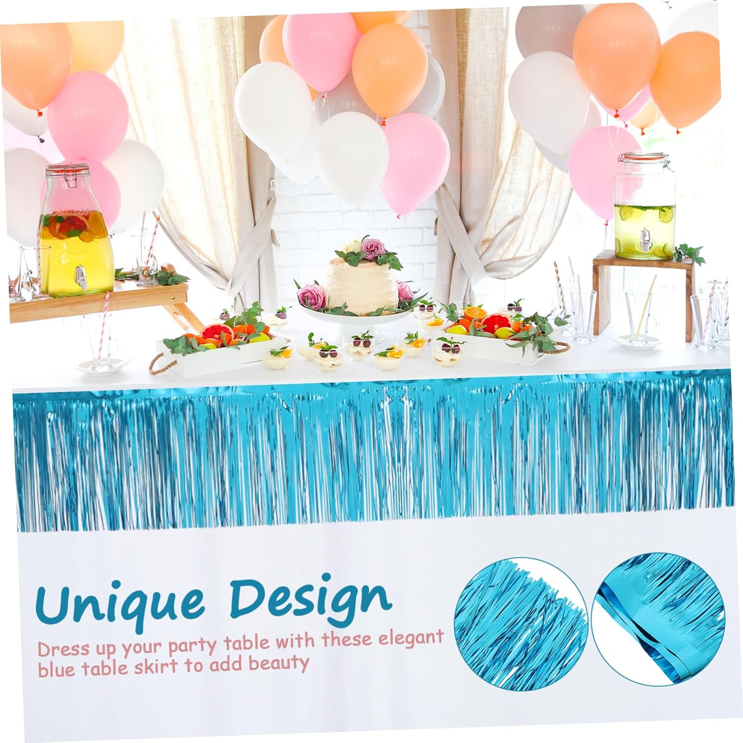LIFKOME 4Pcs Tinsel Table Skirts Metallic Foil Fringe Garland for Happy Valentines Party Decorations Vibrant Backdrop for Weddings Birthdays and Events