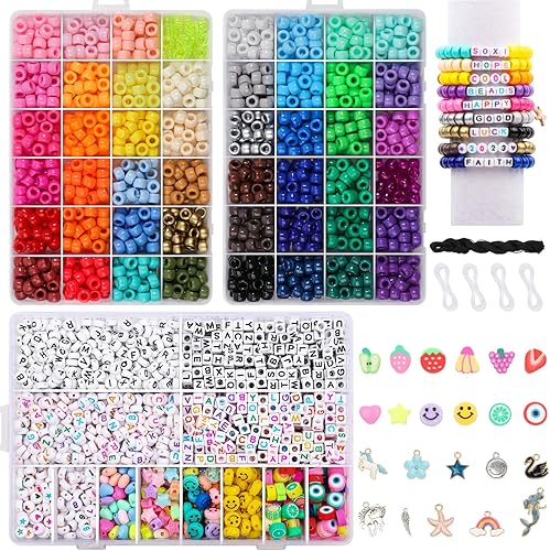 Song Xi Kit de 3500 cuentas de pony para pulsera de amistad, kit de fabricación de pulseras de 48 colores, incluye juego de cuentas Kandi, cuentas