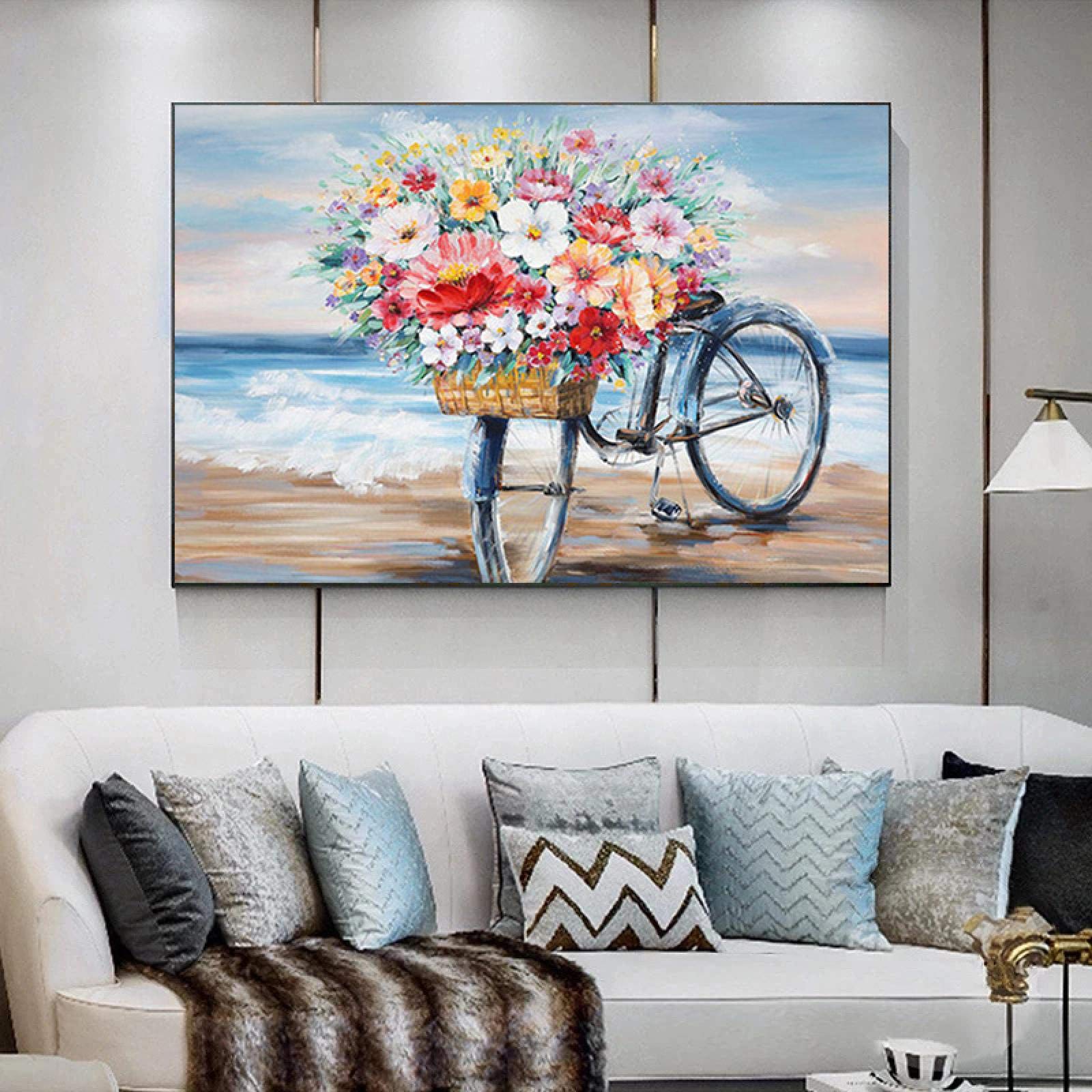Fleurs sur vélo peinture sur toile pour une décoration de salon poétique